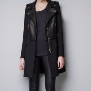 Zara Half Leather Motorcycle Jacket Coat